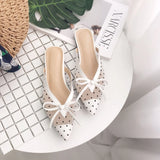 New Korean version of the red lace net yarn wave point pointed flat bottom half drag Muller shoes slippers