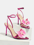 Head Three-Dimensional Flowers With Fine Heel Sandals Gorgeous Stylish Pink High