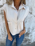 New Leisure Summer Loose Short-Sleeved Button Pocket Cotton Shirt