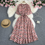 Zingj Summer New Temperament Shirt Dress Female Print Close Waist Over The Knee Big Place Socialite Floral Long Skirt