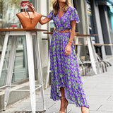 Spot 2025 Ladies Autumn New Fashion Print V-Collar Casual Irregular