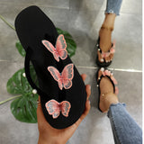 Butterfly Flip-Flops Thick Bottom Slope With One Word With Pearl Large Size Beach Cool