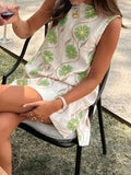 Women's 2025 Summer New Casual Pink Flower Round-Neck Sleeveless Vest