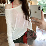 Micro-Permeable Pure Desire Lazy And Relaxed Feeling Thin Bottom Shirt Long-Sleeved T-Shirts Summer Thin Air Conditioning
