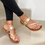 Flat-Bottomed Jacket Slippers Women's Toe Metal Belt Buckle Flat And Cool