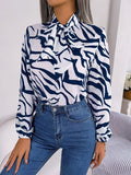 Shooting 2025 Spring And Summer Temperament Hit Color Stripe With Lantern Sleeve Chiffon Shirt Women's