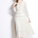 Small Scented Dress Female Senior Feeling Heavy Industry Nail Bead Metal Collar Lace Splicing Hundred Folded Fairy