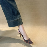 Classic Simple Gray High-Heeled Women's Sharp Head Behind A Word Buckle With Commute Banquet Fine
