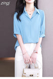 Women Shirts Half Sleeves Blouses for Women Clothes for Women 2023 Summer Women Tops Basic Soild Chiffon Blouses for