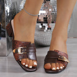 Buckle With The Square Head Slippers Female Large Size Thick And Spliced Snake Pattern Fashion Cool