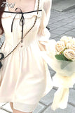 Bandage Mini Dress for Women Party Y2k Casual Long Flare Sleeve Vintage One Piece Dress Elegant Korea Fashion Autumn