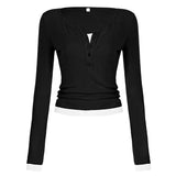 Fashion Street Babes Fake Two T-Shirt Half-Necked Buckle Casual Knitted Long-Sleeved Bottom Shirt Autumn
