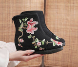 Zingj Boots Embroidered Cloth Boots Women Winter Clip Cotton And Velvet Short Boots With High Slope Heel And High Heel Embroidered
