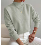 And Winter Half-High Collar Cover Long-Sleeved Sweater Women's Fashion Solid Color Loose Knitting