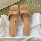 High-Hed Cool Slippers Bright Skin 2025 New Catchy And Square Toe Sexy External Wear Slippers