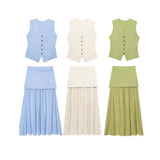 New Undecorated Knitted Vest Knitted Folding Splicing Skirt