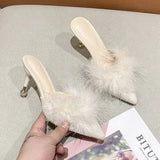 Large-Size Slippers Fine And Hairy Tips High-Heered Slippers Women Wearing High-Grade Cool Drag And