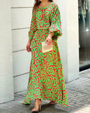 Women's Summer New Loose Print Long-Sleeved Top High Waist Half-Body Large-Size Dress
