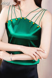 Women Blouses Sexy Tank Tops Embroidered Flares Female Camisole Summer Satin Sleeveless Women Clothing Silk Womens