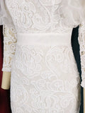 Round Neck Lace Basic Model Puff Sleeve Three-quarter Slim-fit Party