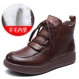 Cowfrepe Retro Wool Short Boots Women 2025 Winter New Round Head With Martin Boots Plus Cotton