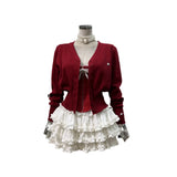 Fish Bone Slings + Cake Girls Anti-Walking Half Skirt + Knitted Waist V-Neck Cardigan 3