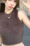 Women Cropped Sexy Solid All-match Autumn New Chic Y2k Sleeveless Teens Girlish Holiday Korean Style Simple Slim