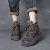 Layer Of Cow Skin Retro Thick-Bottomed Martin Boots Women Autumn And Winter New Leisurely Increase Short Boots To Keep Warm Wool Cotton