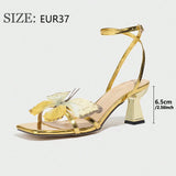 Selling Women High Heels Phantom Butterfly Mature PU Leather Square Head Heel Women's