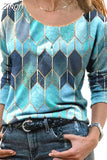 Pattern Fashion Tops Casual Loose T-shirt 2023 Autumn Winter New O-neck Long Sleeve T-shirt Women's Clothing
