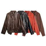 Explosion Women's Fashion Trend With Imitation Leather Bomber Jacket