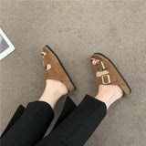 Retro Slippers Women Wear 2025 New Frosted Leather Shoes In The Summer, Cool Drag Flat