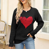 Autumn And Winter Loose Love Embroidery Round Collar Long-Sleeved Knitted Sweater