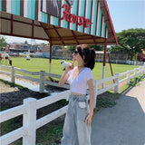 Zingj T-Shirt Female 2024 Summer New Deep V Collar Outside Wear Low Chest Korean Version Slim Crop Short Style Student Top