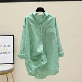 Striped Printed Long-Sleeved Shirt Women 2025 Spring And Autumn Korean Version Of The Liberal And Simple Medium-Sized Shirt