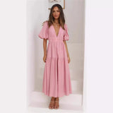 Zingj Years Leisure Fashion Trend Summer V Collar Waist Long Dress