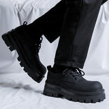 Zingj Leather Shoes Men's Autumn And Winter Business Dress Black Thick Increased Round Men's Big Head Shoes