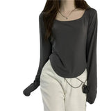 Zingj T-Shirt Women's Autumn And Winter New Trendy Ins Irregular Slim Students Casual Short Top Girls