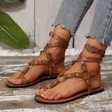 Foot Ring Strap Flat Sandals Women Wear Toe Metal Buckle Rivet Beach Cool