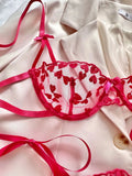 Heart-Shaped Embroidery Mesh Tie Up Lingerie Set-Outfit