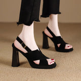 Summer New One-Word Sandals Women Coarse Heel Toe Sexy Black Waterproof Table 9Cm High