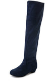 Long Boots Women's New Round Head High Cylinder Two Wearing Elastic Boots Flat Emvelvet Large Size Women's