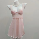 Lust Lace Spliced Silk Beauty Sling Pyjamas Women Autumn Folded Lace Cup Pyjabs Porcede Thin