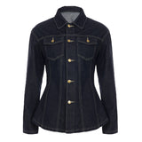 Water Wash To Make Old Cowboy Collar Clasp Temperament Hottie Waist Split Long-Sleeved Shirt Top