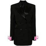 Star Fashion New Double-Dbuted Collar Bow Long Blazer Suit