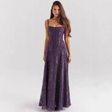 Summer New Women's Sexy Sling Chiffon Temperament Show Back Evening Dress