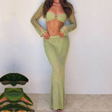 New Tethered Long-Sleeved Ass Casual Knitted Long Dress Set Beach Burqa
