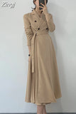 Pleated Long Sleeve Trench Dress Women Elegant Vintage Office Ladies Dresses 2023 Korean Casual Woman Dress