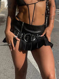 Cloth Forget Street Locomotive Rivet Splicing Belt Open 100 Folding Skirt Punk Style Thin Leather A Short