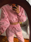 Women Pullover Hoodies Sweatshirts Suit Winter Spring Solid Casual Tracksuit Fleece Y2k 2 Pieces Set Sweatpants Quality